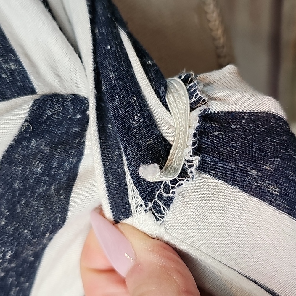 AGENDA BLUE & WHITE STRIPED BOTANICAL SILVER FOIL CUTOUT BACK PULLOVER TEE - Picture 12 of 13